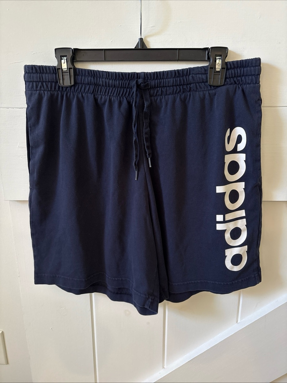 Adidas Shorts Mens Large Blue French Terry Sweat Logo Drawstring Athletic Gym